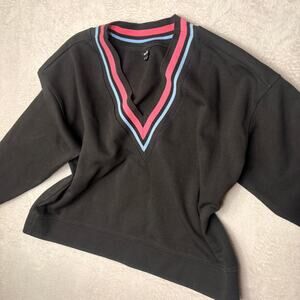 Saint + Sofia V-Neck Sweatshirt – Black Stripe Trim (US-14)